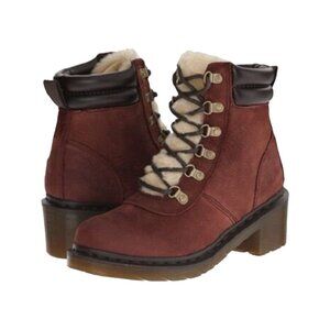 DR DOC MARTENS Sylvia Parade Mid Heel Boots 10 Burgundy Leather Lace Up Hiking